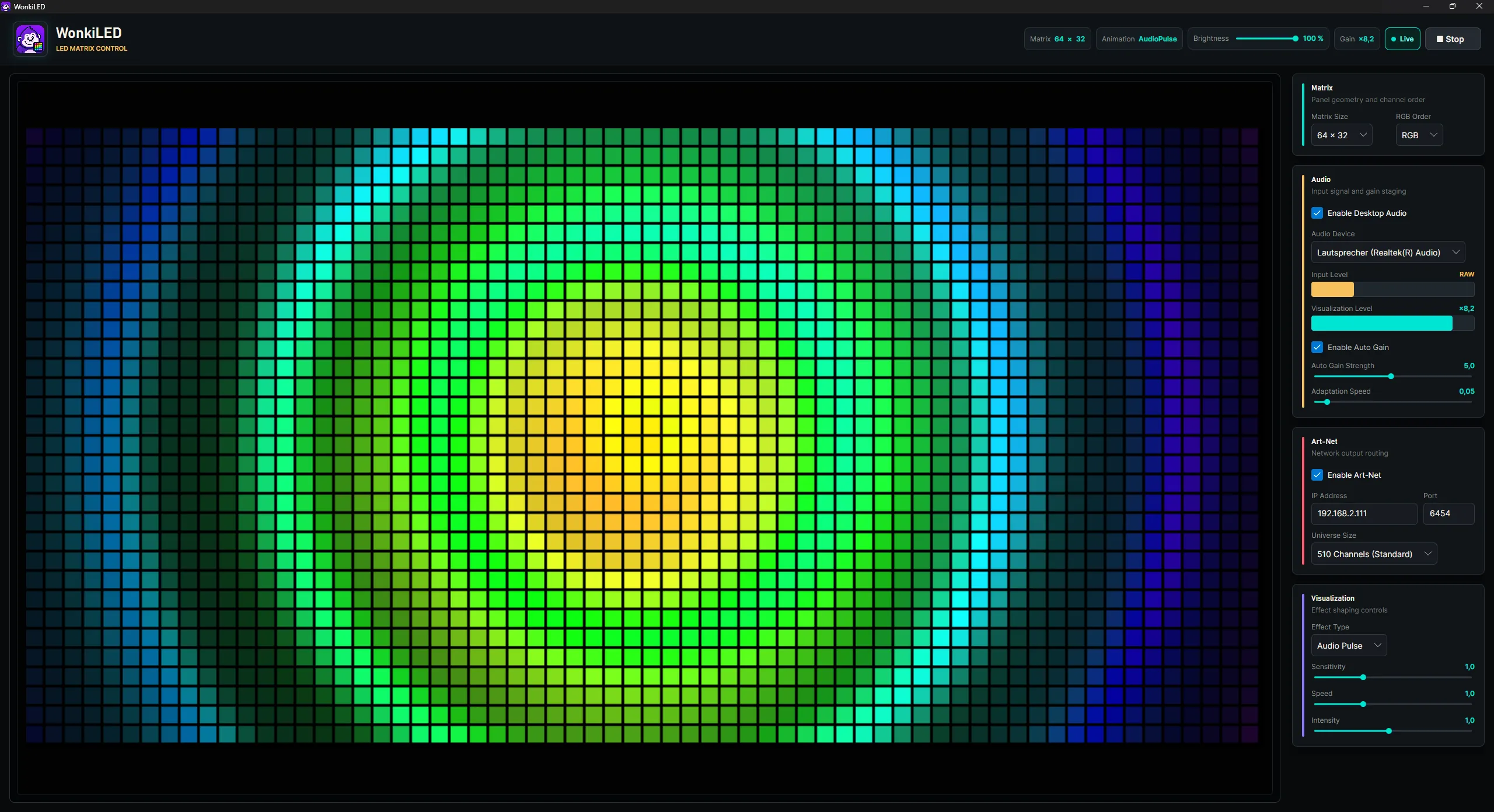 WonkiLED LED-Matrix-Control-Software mit Echtzeit-Audio-Visualisierung